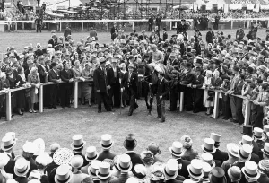 Hard Ridden with jockey Charlie Smirke after winning The Derby in the winners enclosure