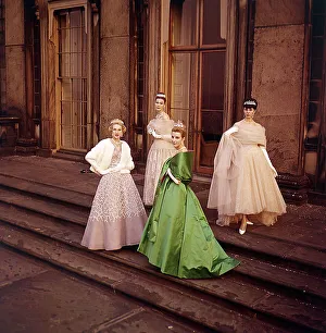 Evening Prints: Hardy Amis evening dresses being modelled by Mara Levy who is wearing a