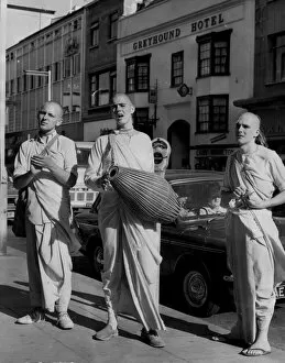 Images Dated 1st June 1971: Hare Krishna trio. Three Hare Krishna devotees spreading the word in Broadmead, Bristol
