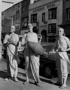 Hare Krishna trio. Three Hare Krishna devotees spreading the word in Broadmead, Bristol
