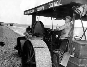 Track Prints: Bill Harmeston uses a Northumberland County Council steam roller to level out the track