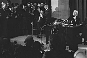 Harold Wilson (1916-1995) announces his resignation as Prime Minister during a press