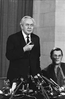 Harold Wilson (1916-1995) announces his resignation as Prime Minister during a press