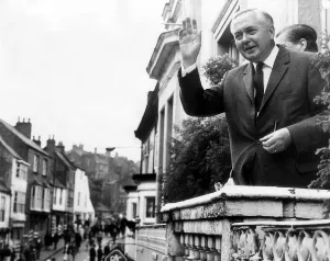 Harold Wilson British Prime Minister - Jul 1967 waves to crowds from the Hotel
