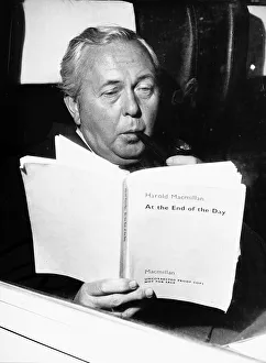 Harold Wilson British Prime Minister reading a proof of the book At the End of the Day