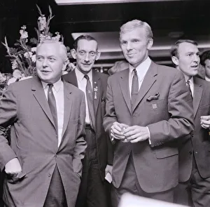 Harold Wilson meets Bobby Moore and Jimmy Greaves members of the England team at a
