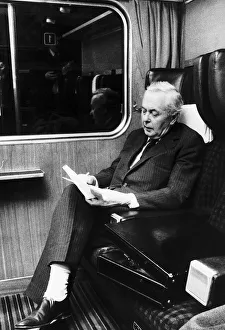 Harold Wilson MP on his way to Wakefield by train February 1974
