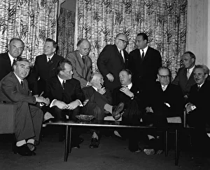 Statesmen Prints: Harold Wilson at St Ermins hotel London SW1 with visitors to the Socialist International