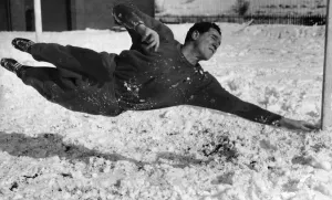 Tracksuit Prints: Harry Leyland Blackburn Rovers goalkeeper seen here during training in the snow 26th
