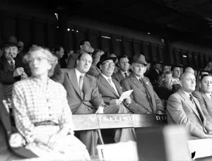 Harry Zussman, Chairman Leyton Orient Football Club, attends league match at Brisbane