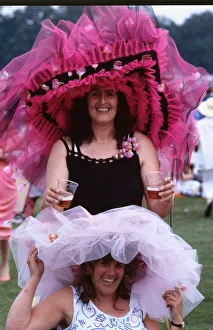1980s Fashion Prints: Hat Fashion Elizabeth Bennet and Kathy Smith June 1986 at Royal AScot wearing pink