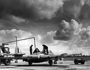 Clouds Prints: A De Havilland DH Venom FB1 seen here being re-fuelled at RAF Leconfield during