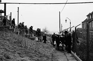 01325 Prints: Having changed their clothes, working miners leave the changing room