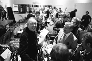 00350 Prints: Head of Laker Airways Freddie Laker joins the queues at Gatwick airport