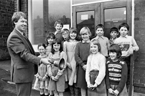 Ringing Prints: Headmaster Mr Paul Hussey rings the bell for the last time at Upper Whitley First School