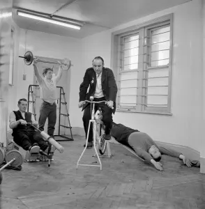 Health and Fitness. Workers of South Shields bus depot working out in the company