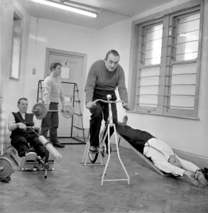 Health and Fitness. Workers of South Shields bus depot working out in the company