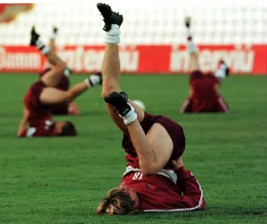 Hearts Prints: Heart of Midlothian football players during a team training session in Spain
