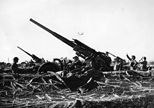 Artillery Prints: A heavy anti-aircraft battery in action on the South East Coast during an air attack