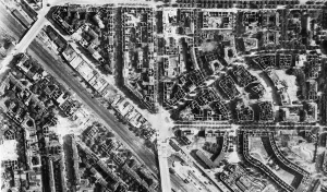 Germany Prints: Heavy bomb damage in the Stieglitz area near the Friedenau Station in Berlin after recent