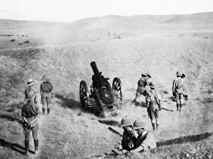 A heavy gun seen in action during General Maudes advance along the Tigris River in