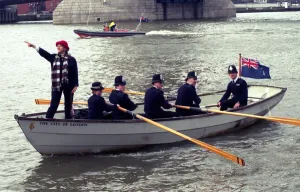 Helen Mirren, actress, on the River Thames with the police for charity. 09 / 03 / 1994