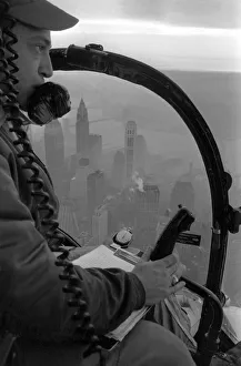 Skyline Prints: A helicopter over flies New York to monitor the Manhattan Traffic 14th February 1964