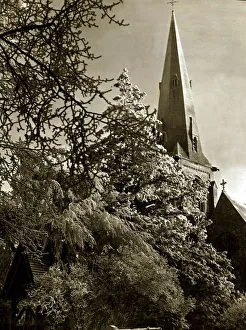 Core77 Prints: High Beech Church and surrounding trees covered in snow January 1960