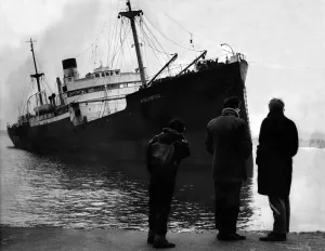 Still high and dry after running aground at South Shields is the freighter Adelfotis II