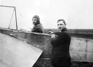 Early Prints: The historic crossing of the English Channel by French aviator Louis Bleriot in his