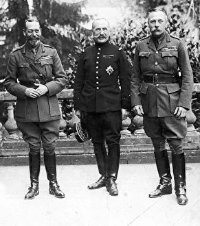 HM King George V, General Ferdinand Foch and Sir Douglas Haig on the balustraded terrace