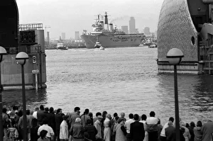 Thames Prints: HMS Ark Royal Aircraft Carrier June 1987 at Greenwich Crowds await the arrival of