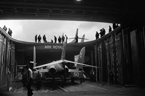 Ship Prints: HMS Ark Royal Aircraft Carrier March 1965 A Supermarine Scimitar is prepared before