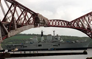 HMS Ark Royal aircraft carrier ship May 1999 Sailing under the Forth Rail Bridge