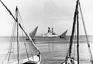 Egypt Prints: HMS Barham was a Queen Elizabeth-class battleship seen here transiting the Suez Canal