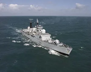 Waves Prints: HMS Birmingham a type 42 destroyer on route along the Bristol Channel
