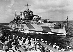Mail Prints: HMS Devonshire coming alongside HMS Mauritius to pass the mail