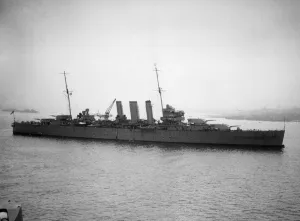 HMS Dorsetshire pennant number 40 a County-class heavy cruiser seen here prior to