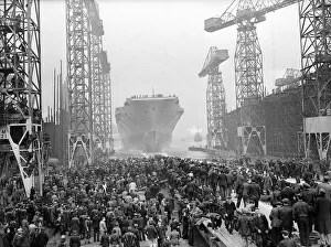 00133 Prints: HMS Eagle is launched at the Harland and Wolf dockyard Belfast by Princess Elizabeth