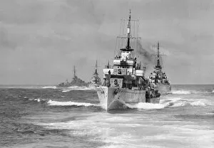 01445 Collection: HMS Fury leads the 8th destroyer flotilla during a fleet exercise close to Scapa Flow