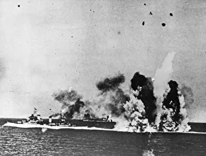 HMS Kenya was a Crown Colony-class cruiser seen here under attack by JU88 dive bombers
