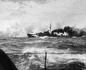 Destroyers Prints: HMS Kipling with her guns manned and ready for action whilst on patrol in the Western