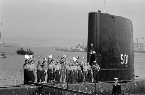 Russia Prints: HMS Porpoise (S01), a Porpoise-class submarine of the Royal Navy. 1963