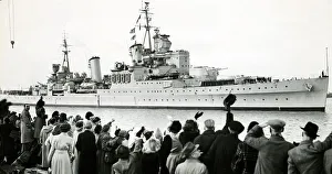 Dockyard Prints: HMS Sheffield a county class cruiser seen here arriving back in the UK after her