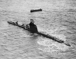 Accidents Prints: HMS Sunfish seen here shortly after re-floating of a sand bank in Sand Down Bay