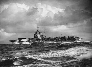 HMS VICTORIOUS at sea during several days of preparation for Norwegian operations