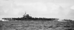 01445 Prints: HMS Victorious on her way back from Norwegian waters with attendant cruiser