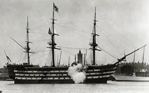 Flags Prints: HMS Victory fires her last salute before going into dry dock at Portsmouth in January