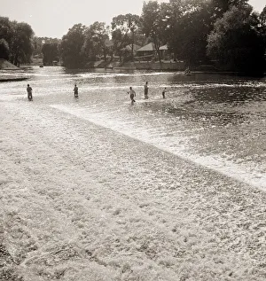 Rivers And Seas Prints: HolidaymakerIs in the pool just below the Sunbury Weir on the River Thames Men