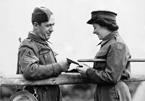 Home Guard inspecting a pass at a Wallasey anti aircraft battery site on the Home Front
